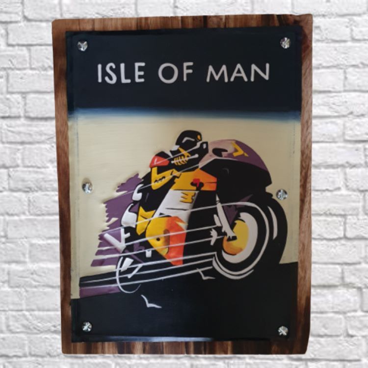 Wood and Tin Isle of Man Motorcycle Art